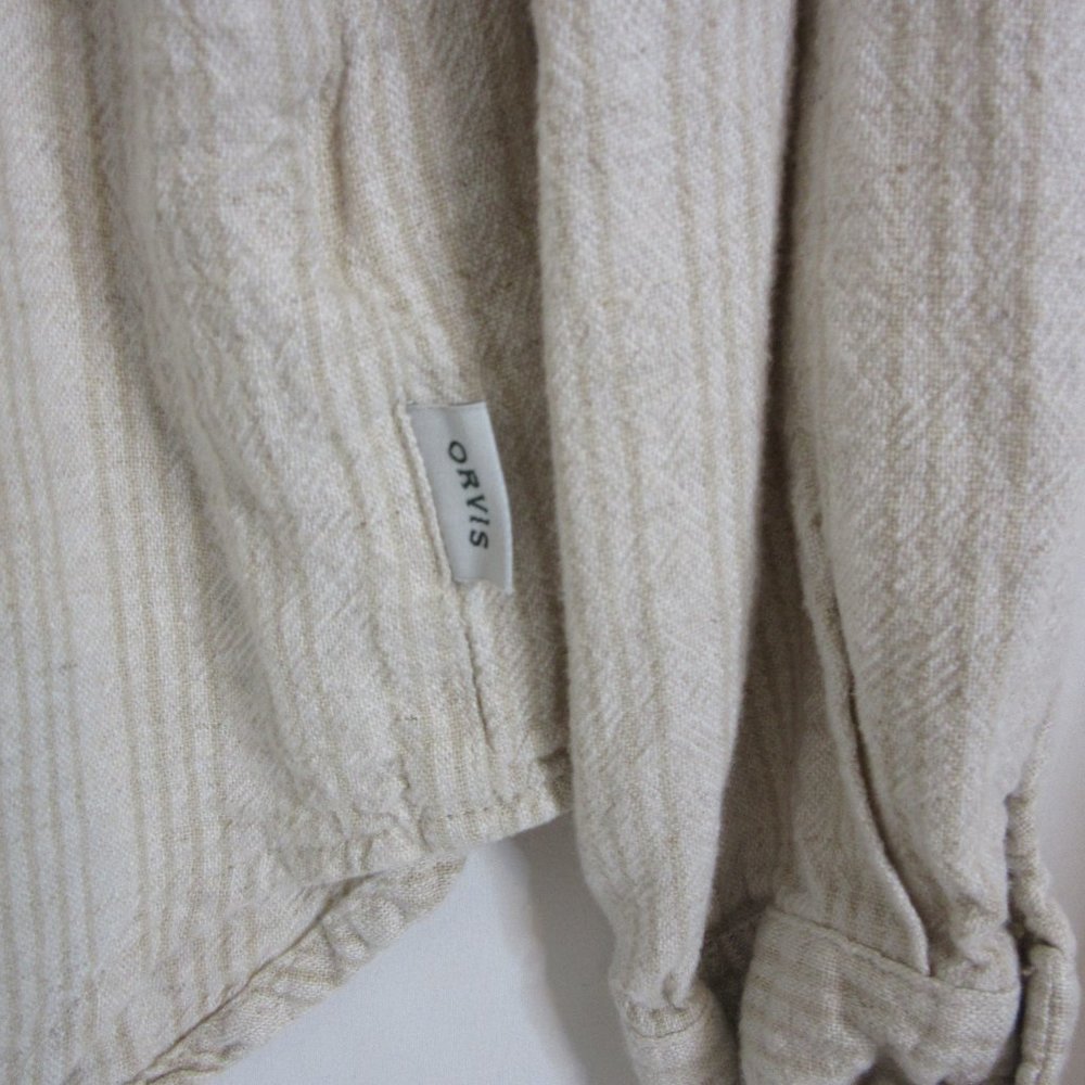 Orvis Long Sleeve Button Down Cream Striped Linen Blend Shirt Size Small - Picture 6 of 10